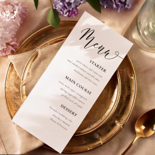 Menu Simples de Mesa de Casamento Preto e Branco