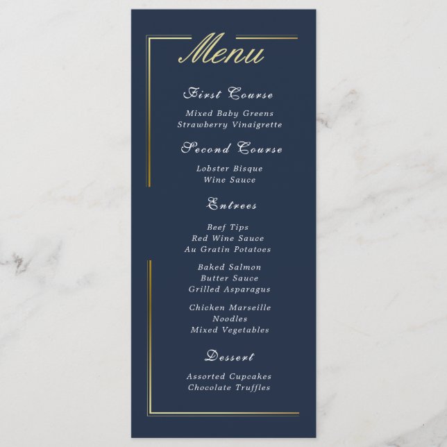 Menu Simples de Script Branco de Quadro Dourado Az (Frente)