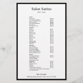 Menu Simples de Serviço de Salão de Bela Branca