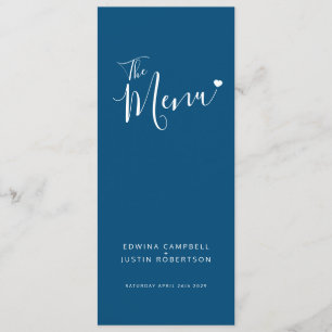 Menu simples do casamento do coração branco azul