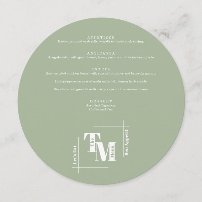 Menu Simples Dusty Green Chic Weding Obrigado (Frente)