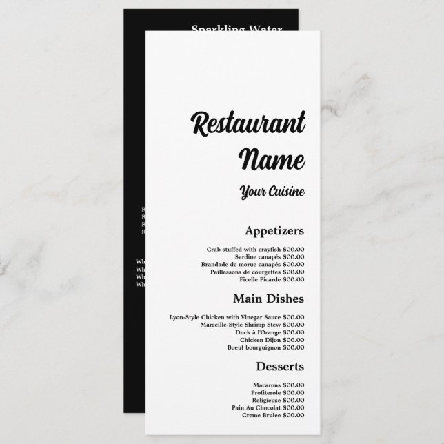 Menu Simples e Moderno, Slimline do Restaurante (Frente/Verso)