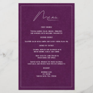 Menu simples elegante do casamento do damasco roxo
