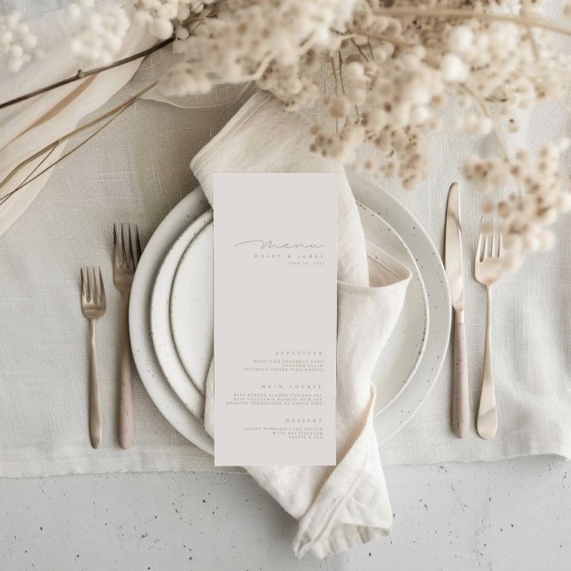 Menu Simples Elegante Minimalista de Casamento de  (Simple Elegant Minimalist Ivory Wedding Menu)