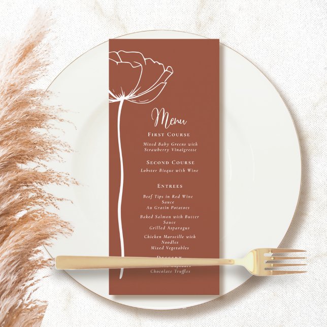 Menu Simples Floral Branco de Fundo Terracotta (Criador carregado)