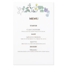 Menu Simples Floral de Casamento Mínimo