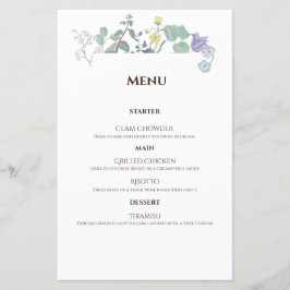 Menu Simples Floral de Casamento Mínimo