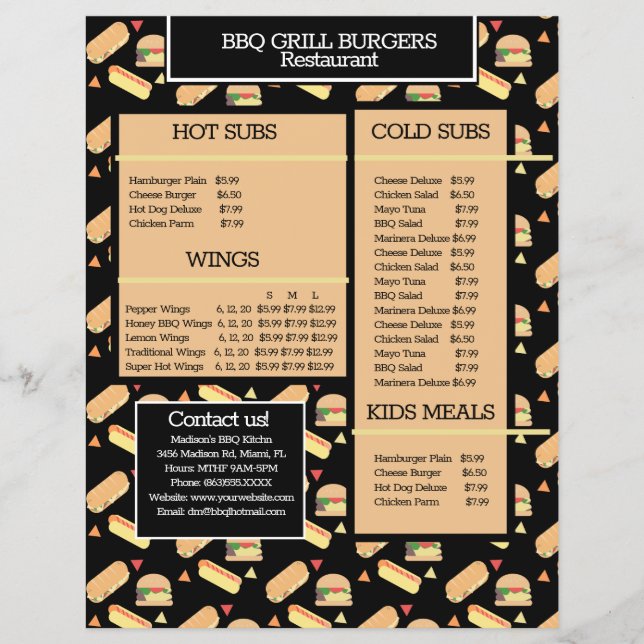 Menu Simples Hambúrguer Churrasco Restaurante (Frente)