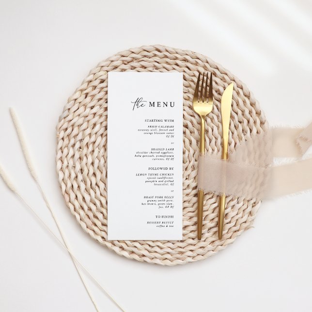 Menu Simples Janto de Casamento Negro e Branco Minimali (Criador carregado)