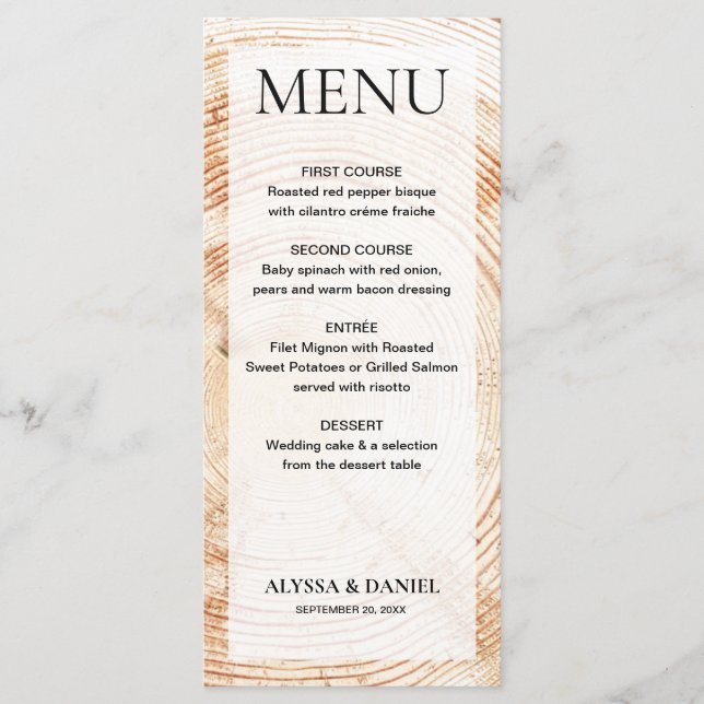 Menu Simples latido Rústico de Árvore de Madeira Person (Frente)