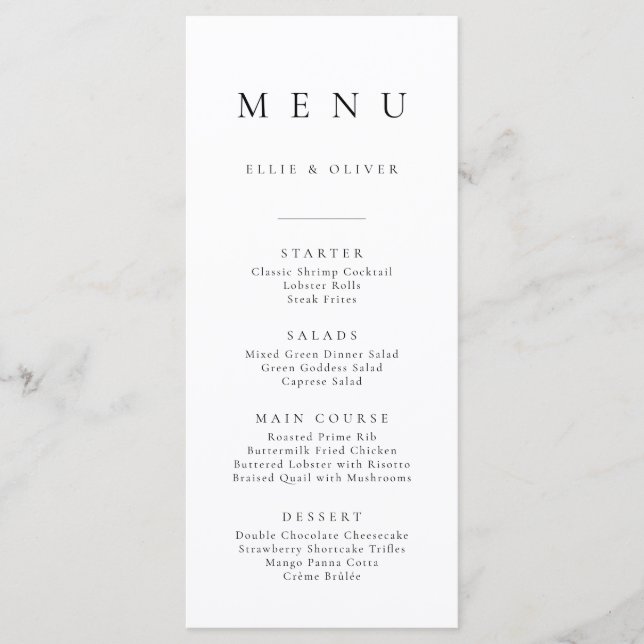 Menu simples minimalista preto-e-branco (Frente)