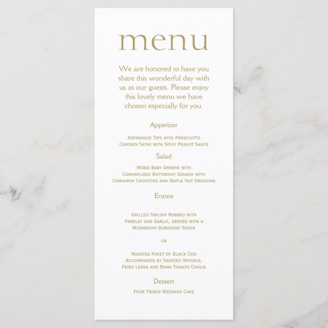Menu Simples Moderno Dourado Casamento Metálico (Frente)