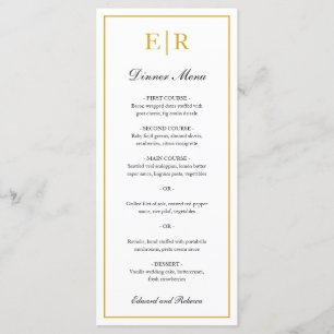 Menu Simples Monograma de Ouro Elegante Casamento Forma