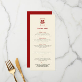 Menu Simples Retângulo Dupla Felicidade Casamento Chinê