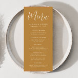 Menu Simples Script Ochre Wedding<br><div class="desc">Simples menu de casamento com "Menu" exibido em um roteiro branco com fundo ocre. Personalize o menu de casamento do ochre adicionando seus nomes, data de casamento e informações do menu. Projetado para coordenar com nossa coleção de casamento Simple Script.</div>