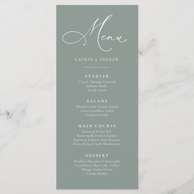 Menu Simples Simples, Verde e Branco Minimalista (Frente)