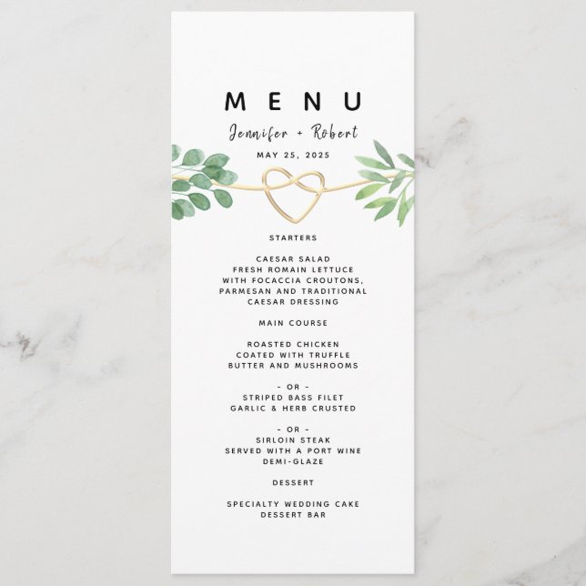 Menu Simples Vegetais Eucalipto Casamento Elegante (Frente)