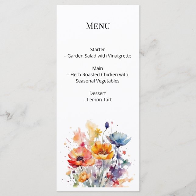 Menu Sinfonia de Flores Silvestres: Aquarela Colorida d (Frente)