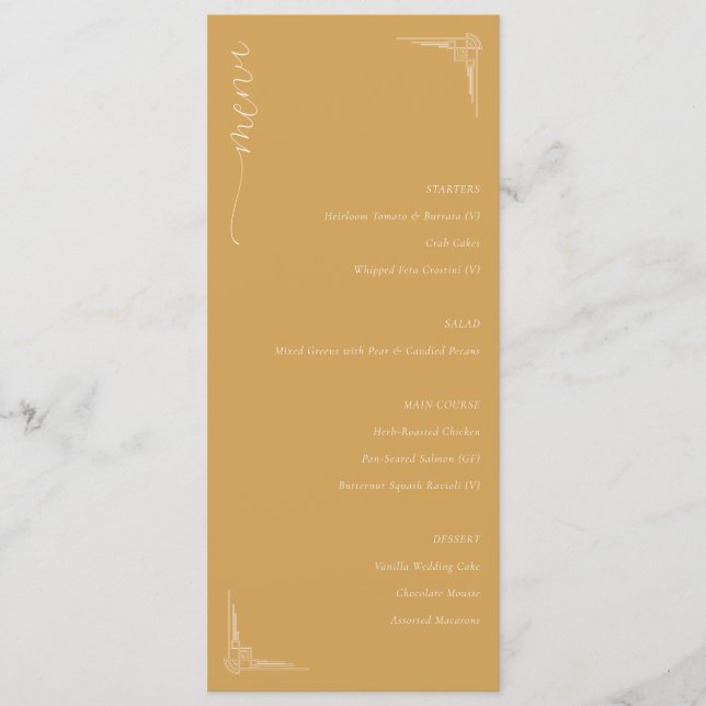 Menu Sofisticado Amarelo Mostarda Minimalista Casamento (Frente)