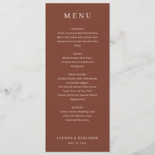 Menu Sofisticado Cardápio de Casamento Marrom Clássico