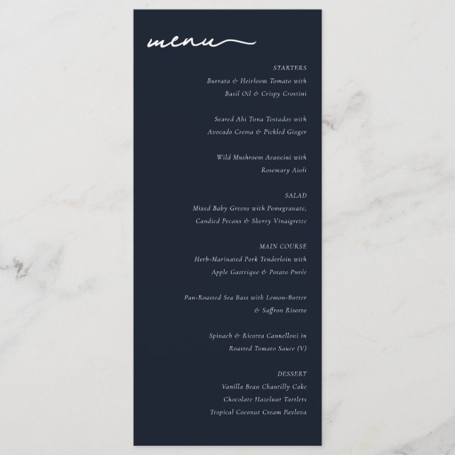Menu Sofisticado Cardápio de Casamento Minimalista Azul (Frente)
