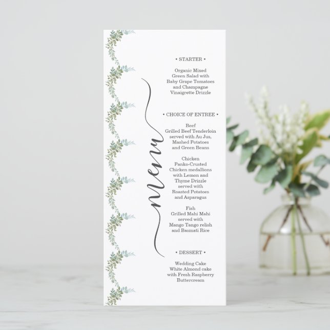 Menu Soft Green Eucalyptus Watercolor Rustic Wedding (Em pé/Frente)