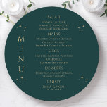 Menu Sol Dourado místico Sol Lua Estende Casamento Espa<br><div class="desc">Mística Verde Verde Dourada Sol Lua Estrelas Espaciais Cartões de Menu de Casamento Apresenta estrelas douradas simples num fundo verde com os detalhes do menu no centro em um moderno roteiro de caligrafia dourada. Personalize editando o texto nas caixas de texto fornecidas. Projetado pelo Evco Studio www.zazzle.com/store/evcostudio</div>