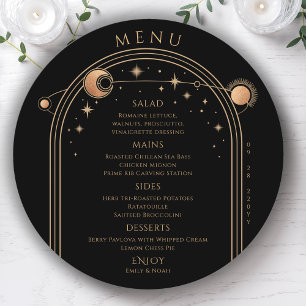 Menu Sol Dourado Místico Sol Lua Negro Stars Casamento 