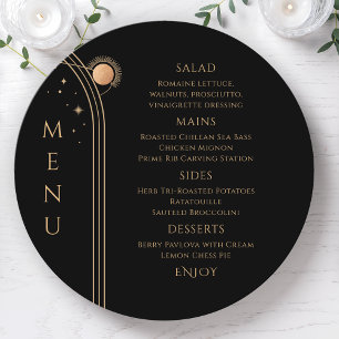 Menu Sol Dourado Místico Sol Lua Negro Stars Casamento