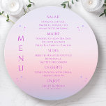 Menu Sol Rosa Rosa Sol Místico Místico Estende Casament<br><div class="desc">Sun Moon Stars Espacial Cartões de Menu de Casamento com Sol Rosa-Rosa Mística Mística Apresenta estrelas simples rosa e roxas num fundo solar pastel com detalhes cardápios no centro em um roteiro de caligrafia roxa moderno. Personalize editando o texto nas caixas de texto fornecidas. Projetado pelo Evco Studio www.zazzle.com/store/evcostudio</div>