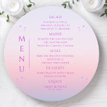 Menu Sol Rosa Rosa Sol Místico Místico Estende Casament<br><div class="desc">Sun Moon, Rosa Mística Rosa Mística, Estrelas Espaciais Cartões de Menu de Casamento Apresenta estrelas simples, rosa e roxas, sobre um fundo de ameixa, com os detalhes do menu no centro, em um moderno roteiro de caligrafia roxa. Personalize editando o texto nas caixas de texto fornecidas. Projetado pelo Evco Studio...</div>