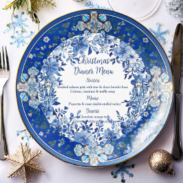 Menu Soldados Florais Brancos Chinoiserie Azul