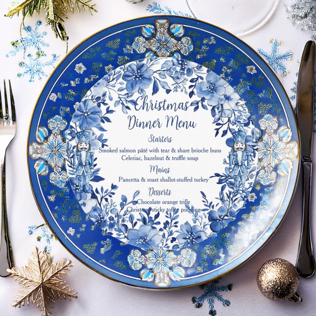 Menu Soldados Florais Brancos Chinoiserie Azul (Criador carregado)