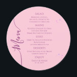 Menu Solo Rosa Celestial Púrpura Sol Lua Estende Casame<br><div class="desc">Celestial Rosa Púrpura Sol Lua Parecida Espacial Cartões Cartões de Menu de Casamento Possui estrelas simples rosa e roxas sobre um fundo cor-de-rosa com detalhes de menu no centro em um moderno roteiro de caligrafia rosa. Personalize editando o texto nas caixas de texto fornecidas. Projetado por ©2022 Evco Studio em...</div>