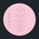 Menu Solo Rosa Celestial Púrpura Sol Lua Estrelas Casam<br><div class="desc">Celestial Púrpura Sol Lua Roxo Celestial Estrelas Místicas Cartões de Menu Casamento Místico Contém estrelas simples rosa e roxas sobre um fundo rosa com detalhes de menu no centro em um roteiro de pinkcalliografia moderno. Personalize editando o texto nas caixas de texto fornecidas. Projetado por ©2022 Evco Studio www.zazzle.com/store/evcostudio</div>