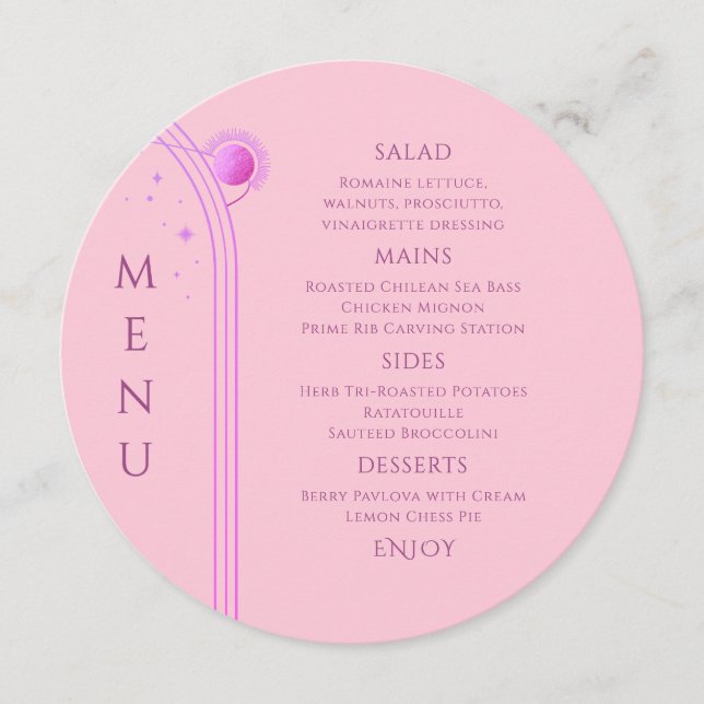 Menu Solo Rosa Celestial Púrpura Sol Lua Estrelas Casam (Frente)