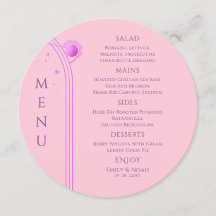 Menu Solo Rosa Celestial Púrpura Sol Lua Estrelas Casam