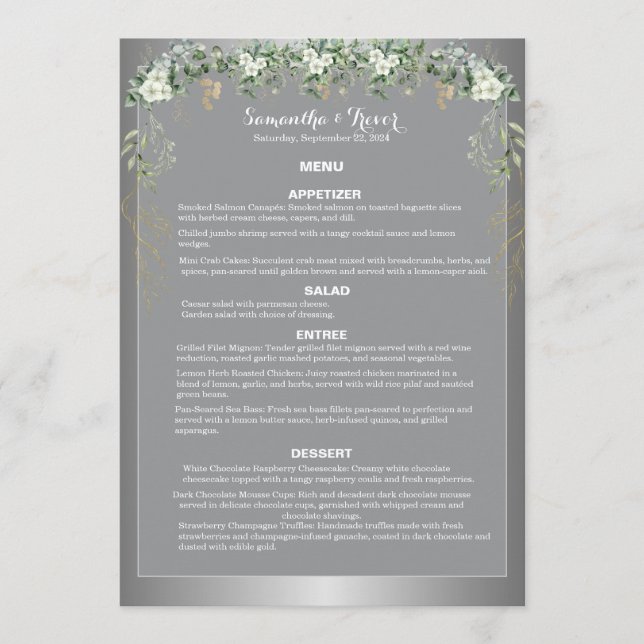 Menu Sonhos Lustrosos Botânicos: Uma Fantasia Botânica (Frente)