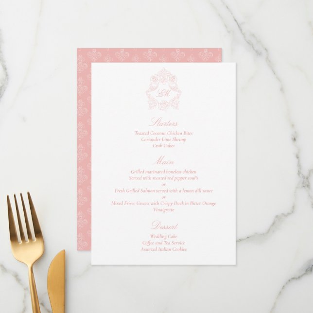 Menu Sophisticated Classic Script Blush Pink (Frente/Verso In Situ)