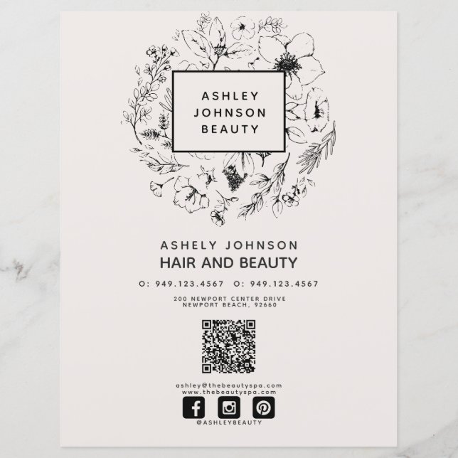 Menu Spa do Código QR Moderno Blush Black 3 Servic (Verso)