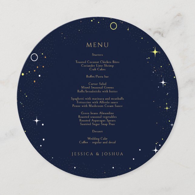 Menu Starry Night Celestial Casamento Cósmico Ronda (Frente)