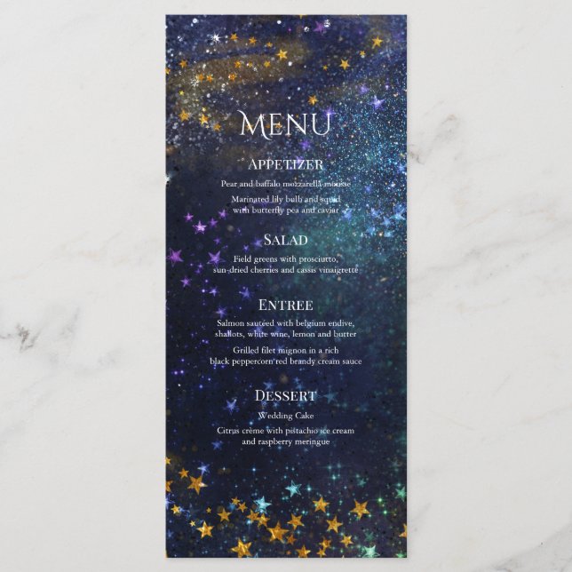 Menu Starry Night Celestial Casamento Galáxico (Frente)