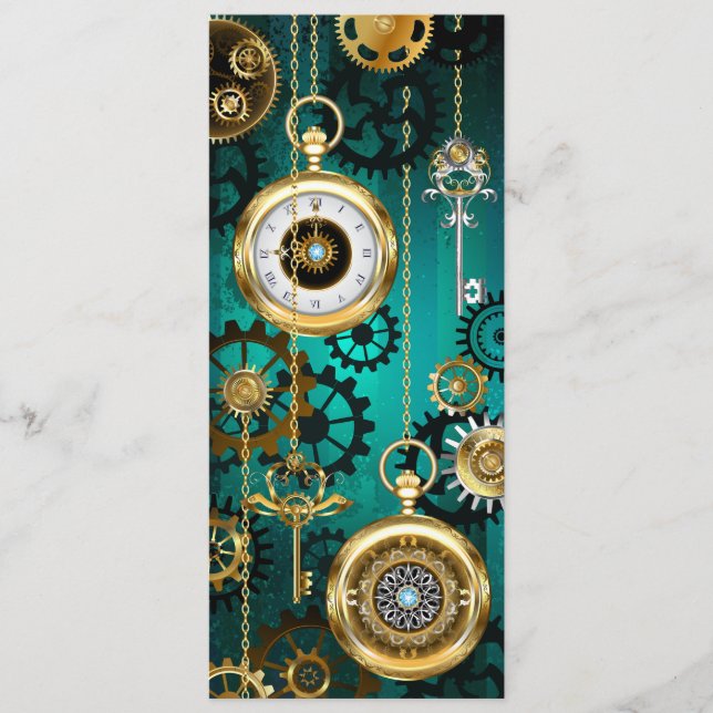 Menu Steampunk Jewelry Watch em um fundo verde (Frente)