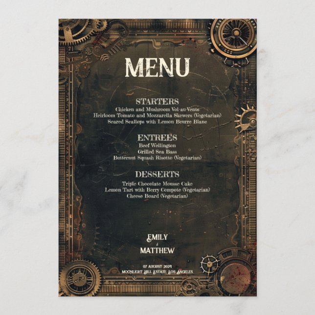 Menu Steampunk Noir Affair Wedding (Frente)