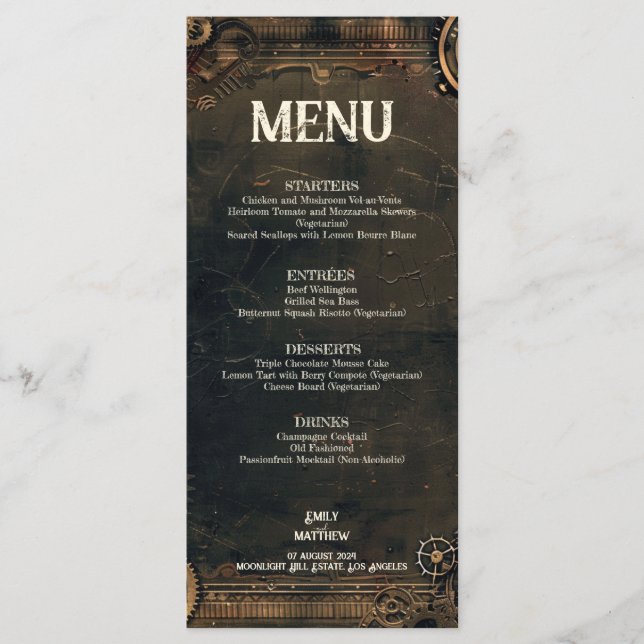 Menu Steampunk Noir Affair Wedding (Frente)