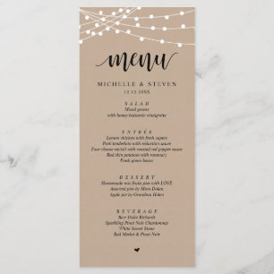 Menu String Lights Brown Kraft Janto Elopement