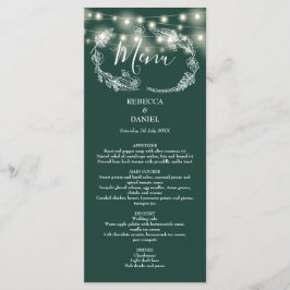 Menu String Lights Floral Emerald Green Wedding