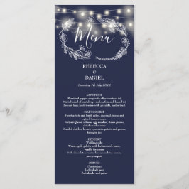 Menu String Lights Floral Marinho Blue Weding
