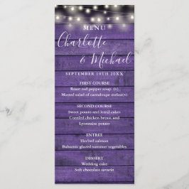Menu String Lights Purple Rustic Wood WedMenu