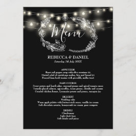 Menu String Luz Negra E Casamento Floral Branco